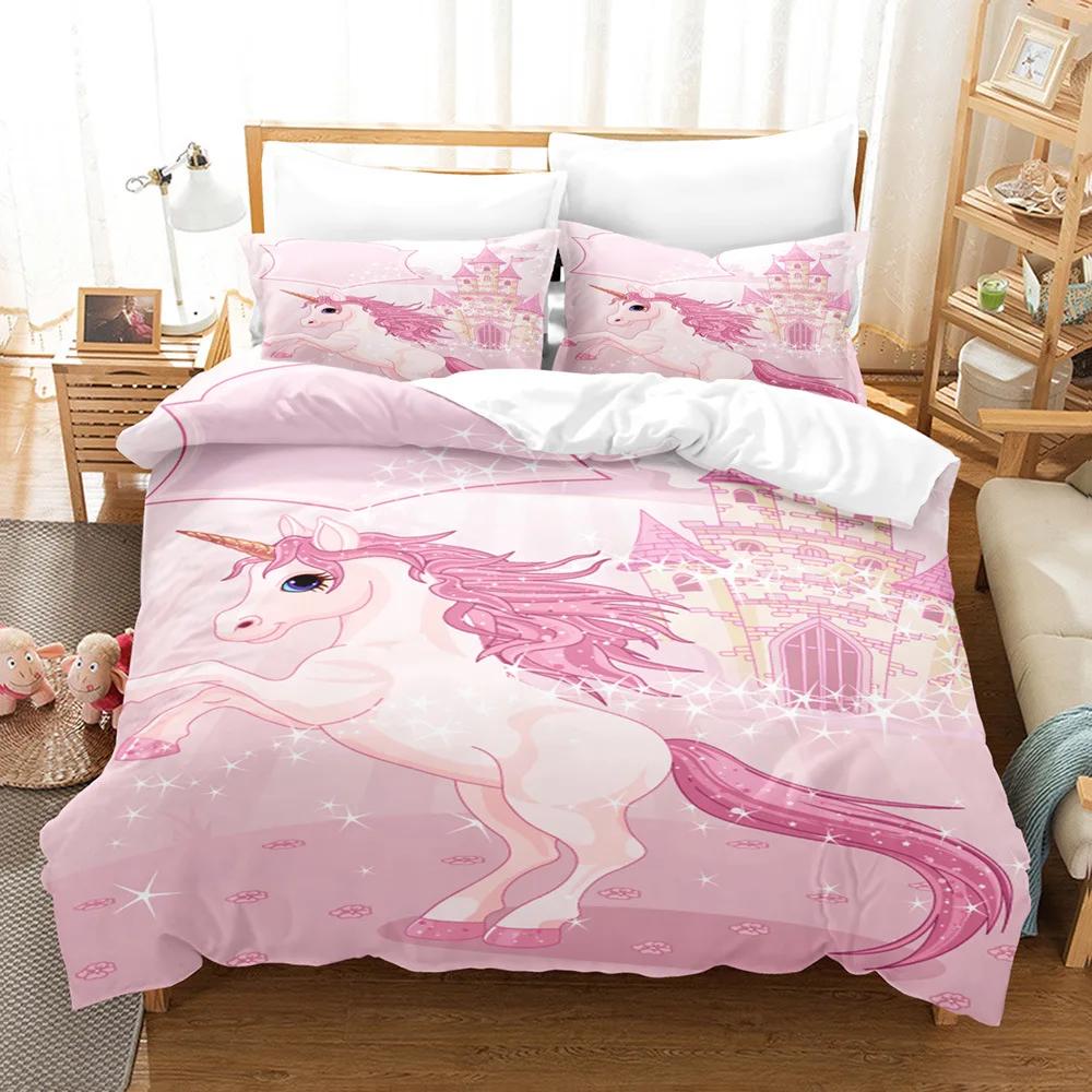 Dream Princess Bed Coer Sets Girl  High Quality Comforter Bedding Sets Duvet Cover Set Castle Cartoon Bedclothes Full