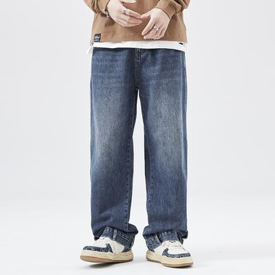 American Street Hip-hop Breasted Jeans Men's High Street Straight Loose Wide-leg Trousers