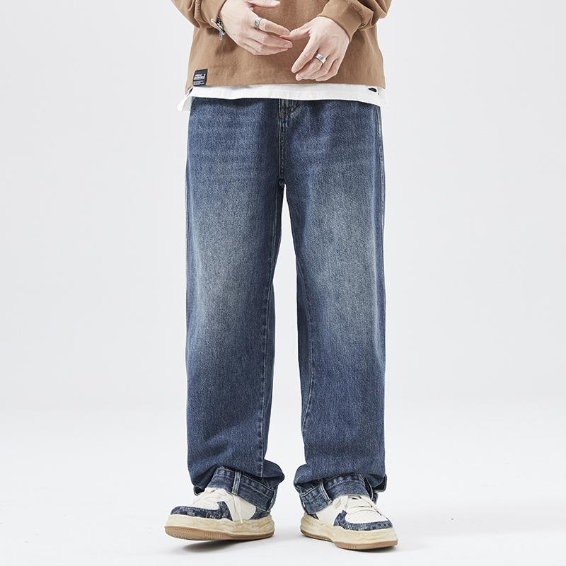 

American Street Hip-hop Breasted Jeans Men s High Street Straight Loose Wide-leg Trousers XXXL синий