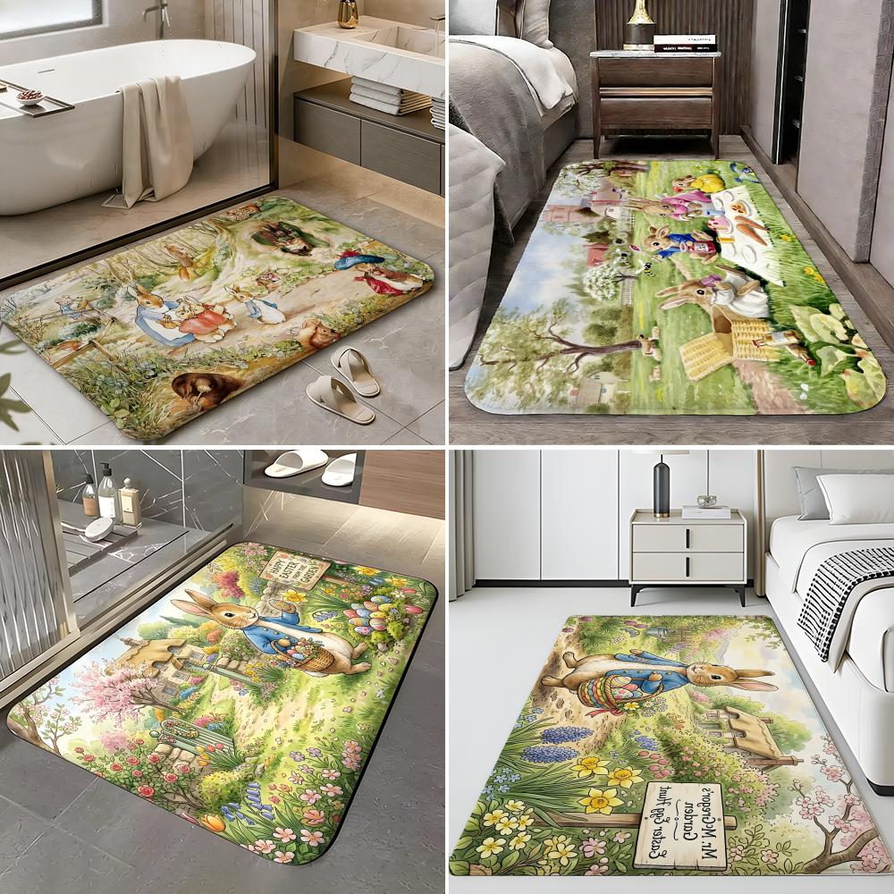 Cartoon Character - P-Peter R-Rabbit Floor Mat Soft Flannel Entrance Door Mat Non Slip Absorbent Bathroom Bedroom Floor Rug