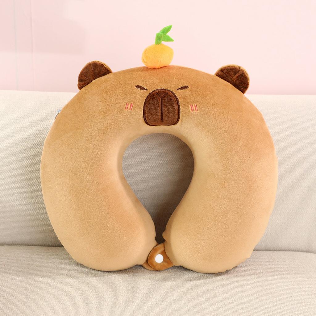 Cute Capybara U-Shaped Neck Pillow Suitable For Travel; Provides Dual Support For The Head Neck Chin In Any Sleeping Position