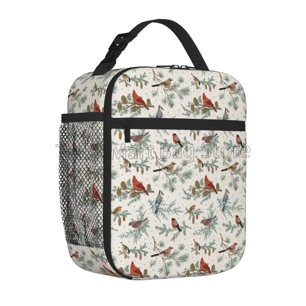 Vintage Tree Cardinal Insulated Lunch Bag Reusable Waterproof Cooler Thermal Bento Tote for Women Boys Girls Work School Picnic