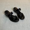 Retro elegant style one-word cool slippers summer new mid-heel wear sandals open-toed thick-heeled slippers beach shoes
