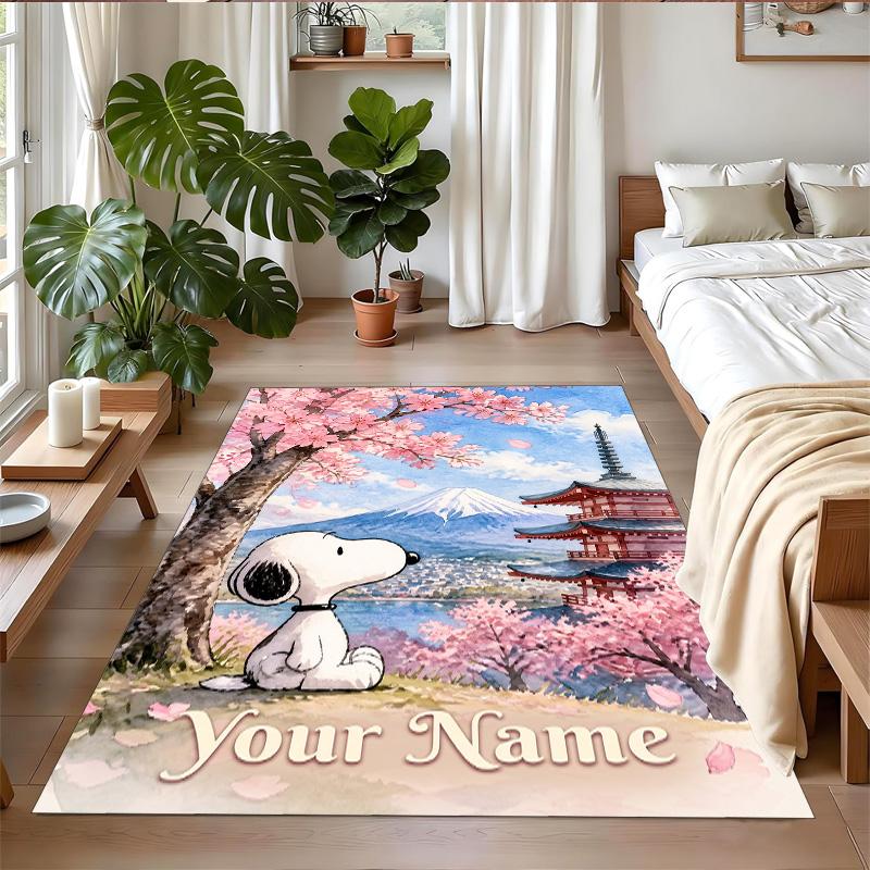 Crystal Velvet Rug Custom Name Text, Soft Non Slip Floor Mat Home DecorSnoopy Peanuts