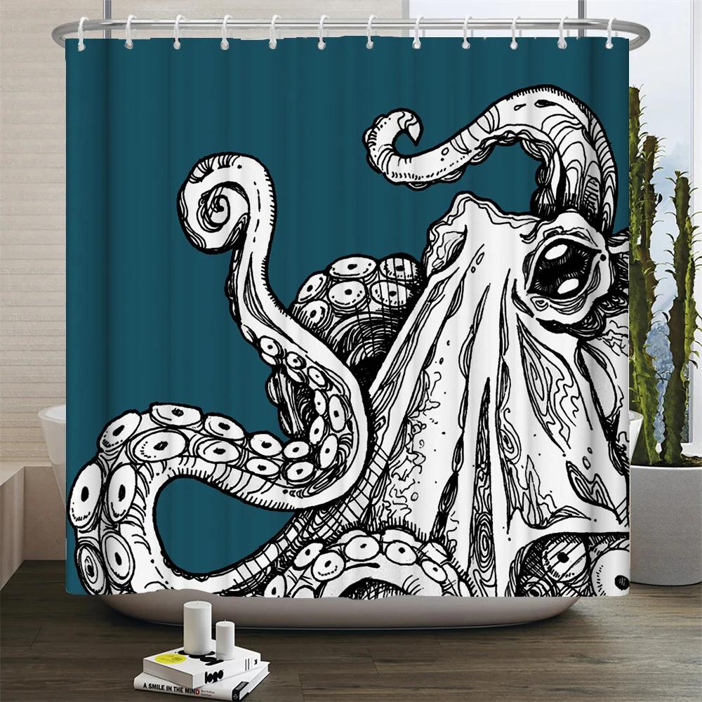 

Штори для душу Octopus Seas, штори для ванної кімнати 180*180 см, водонепроникні, для декору ванної кімнати, тканинні штори для ванної кімнати з 12 гачками 180x200cm-70x78in
