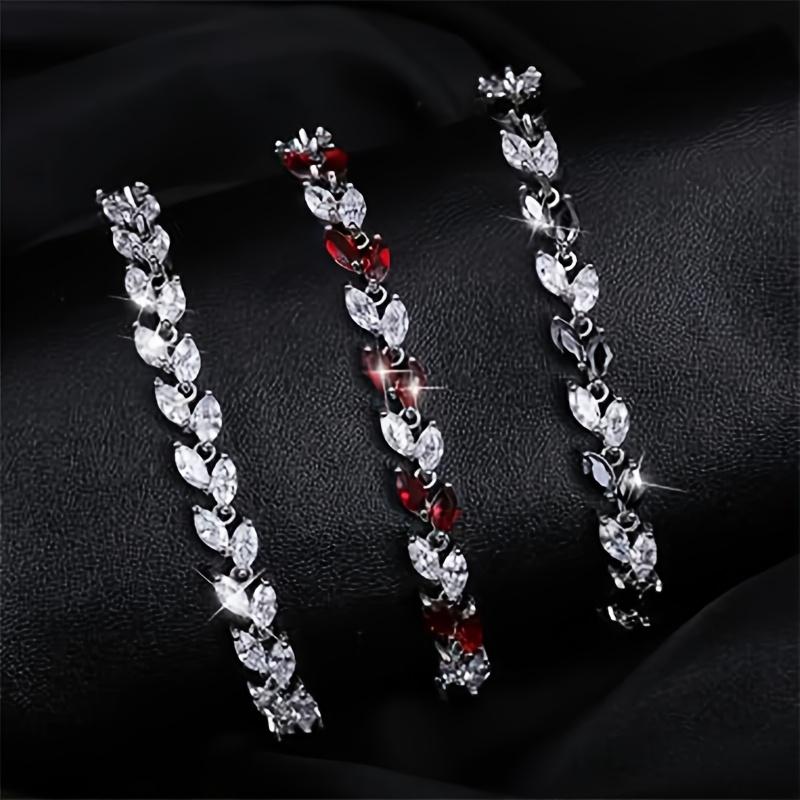 Multicolor Cubic Zirconia Leaf Ear of Wheat Pendant Bracelet, Silver Plated Crystal Women Jewelry, Birthday Gift for Her