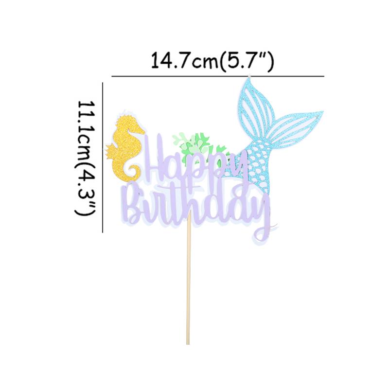 Little Mermaid Happy Birthday Cake Topper Mermaid Party Cupcake Toppers Girl Baby Shower Kids Birthday Party Wedding Decoration