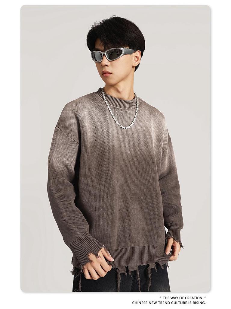 BE Men's American Retro Gradient Knit Sweater - Autumn/Winter Collection