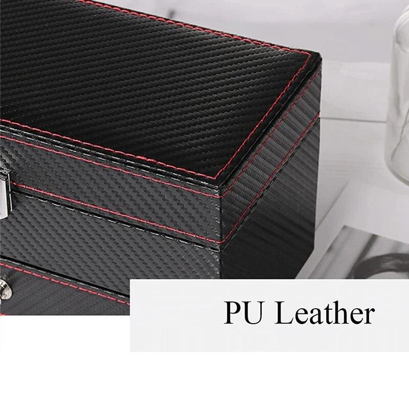 Classic Watch Box PU Leather Jewelry Organizer Travel Display Case for Men /Women,4 Slots Magnetic Top,Black