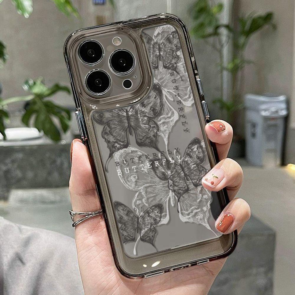 Black butterfly line for iPhone17PorMax transparent phone case 16Pro Apple 15 all-inclusive 13/14
