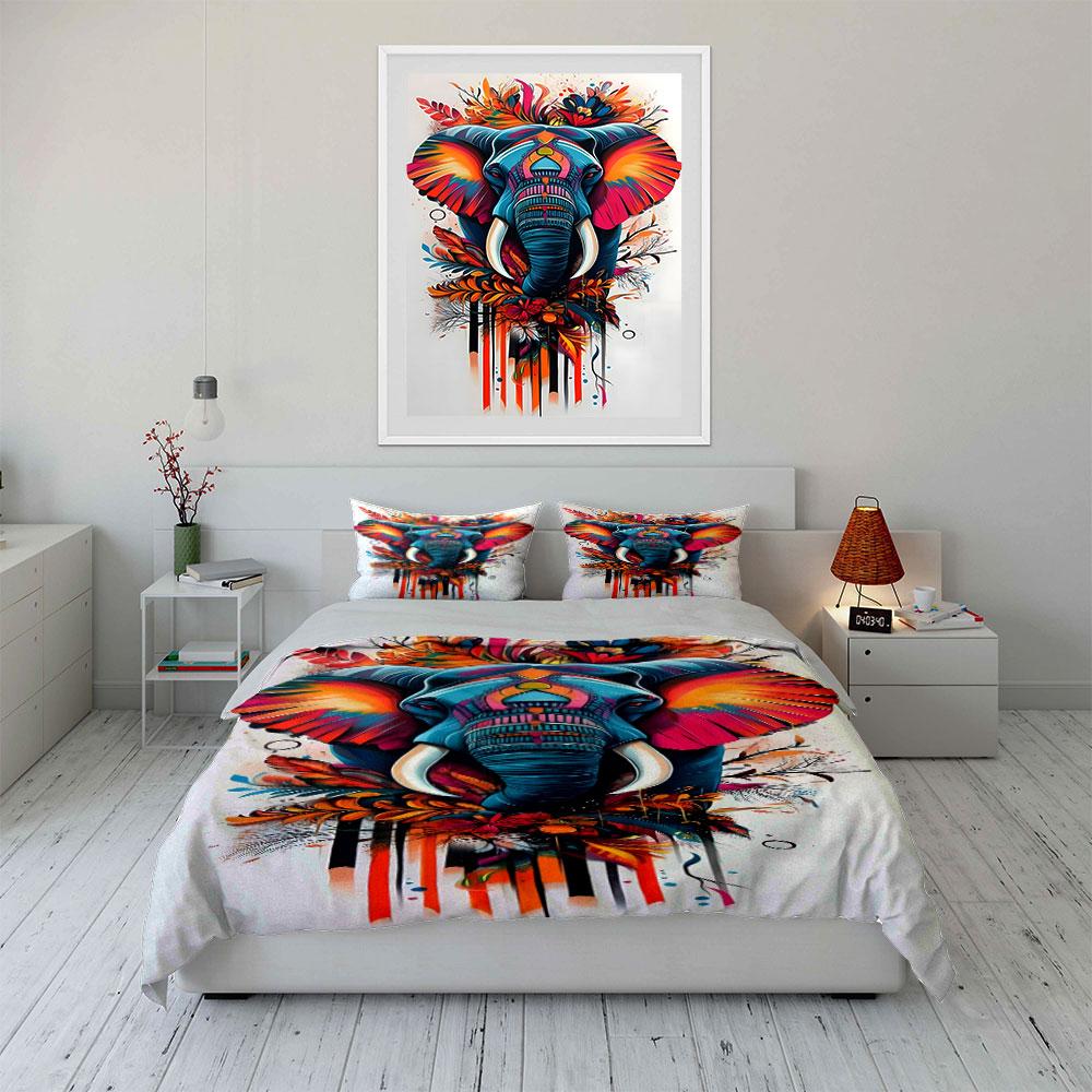 Colorful elephant with flowers. Bedding sets Duvet cover sets Duvet covers Pillowcases(1*Duvet Cover 2*Pillowcases without duvet insert)