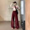 American retro wide-leg pants spring black and gray loose drape floor mopping high-waisted straight jeans women's high street