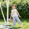 Summer Girls 2 Piece Set Cartoon Print Vest With Lace Trim And Plaid Mosquito Proof Pants Cute Outfit For Kids