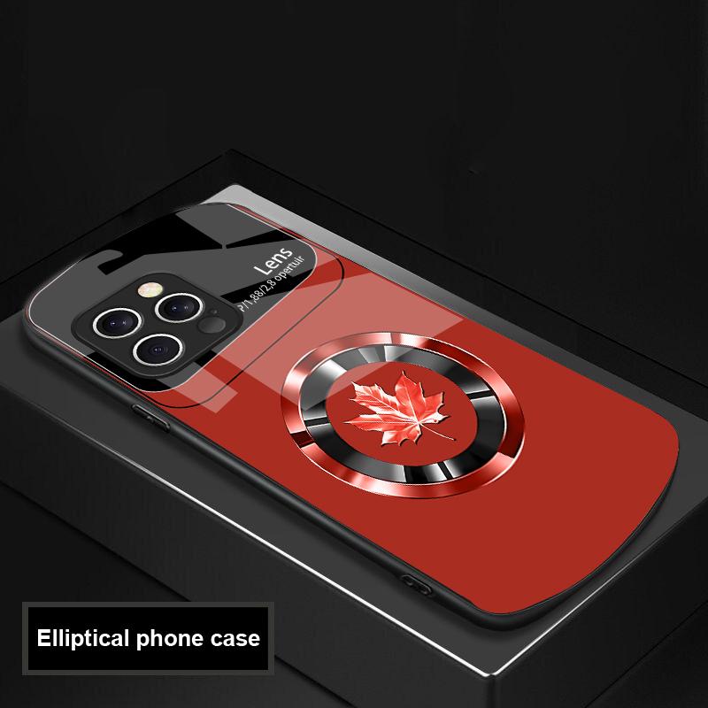 Kreis Ahornblatt Für IPhone 16 Pro Max 15 Pro 14 13 12 Mini 11 XS Max XR 7 8 Plus SE 2022 Elliptische Glas Handyhülle