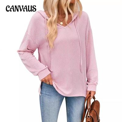 Damen Herbst und Winter Wellenstreifen Casual Langarm Strick-Hoodie