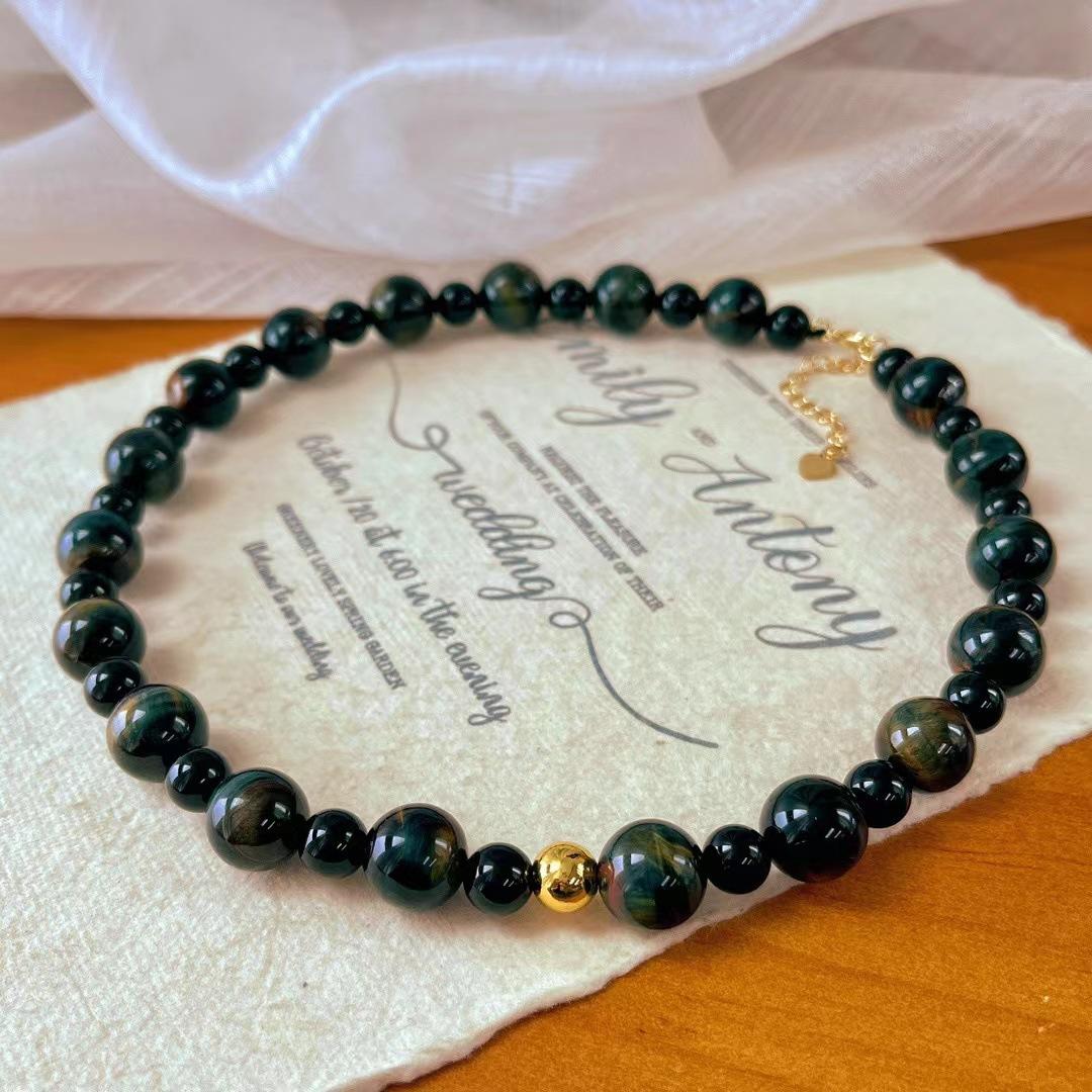 Vintage Autumn And Winter Maillard Style Natural Black Agate Tiger S Eye Stone Size Scattered Atmosphere Necklace Neck Chain