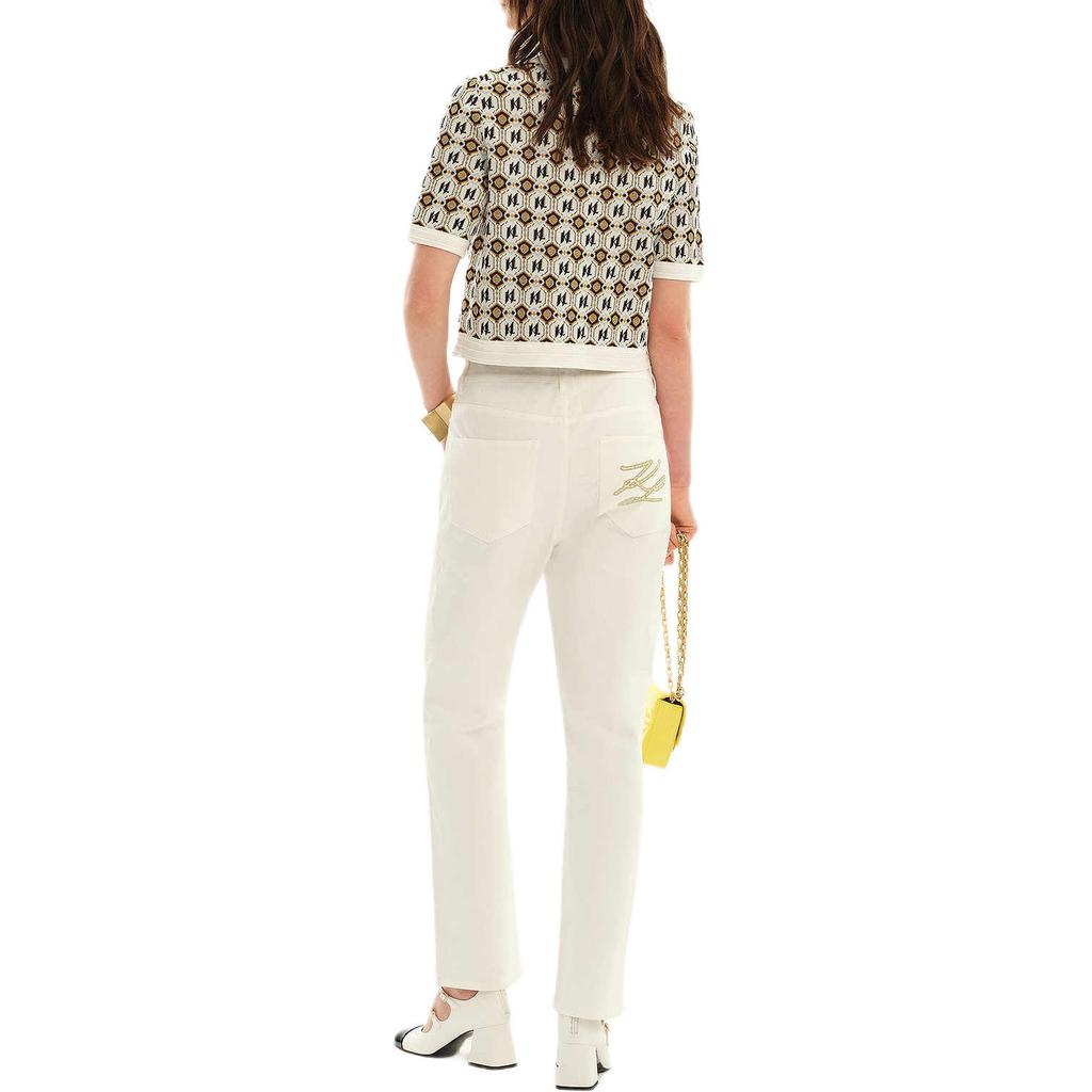 Karl Lagerfeld French Elegant Daily Commuting Dating Outfit Light Luxury Textured Jacquard Short Sleeve Color Block Knit Top Women Tops M22E2252