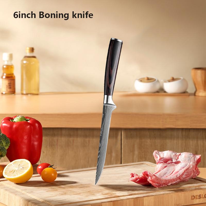Damascus Laser Japanese Chef Knife Scissor Set Professional Kitchen Knives Santoku Knife Stainless Steel Boning Utility Knife