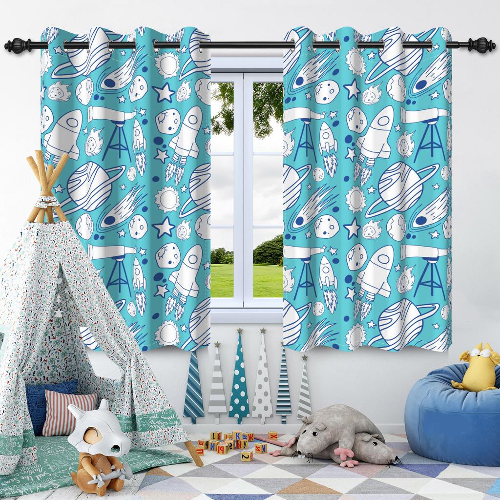 2pcs Moon Stars Window Curtains Children Bedroom Home Living Room Decoration Blackout Curtain Heat Insulation Noise Reduction