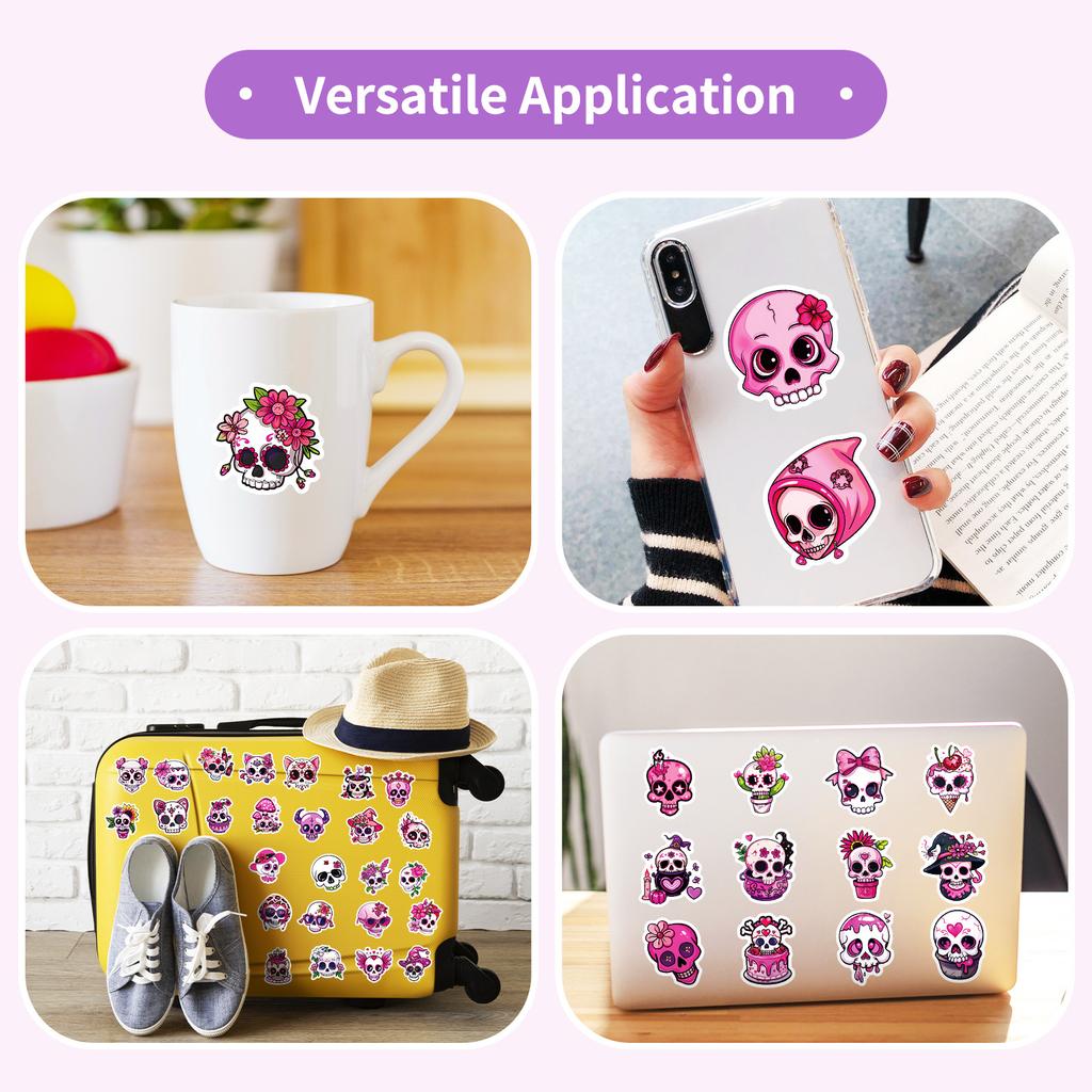 50 Gothic Creative Trend Pink Skull Stickers Diy Hand Account Materials Halloween Party Decoration Graffiti