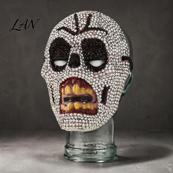 Sparkling Rhinestone Mask Halloween Skull Full Face Mask, Sparkly Masquerade Eye-catching Stage Prop for Party, Adjustable Strap Cosplay Women