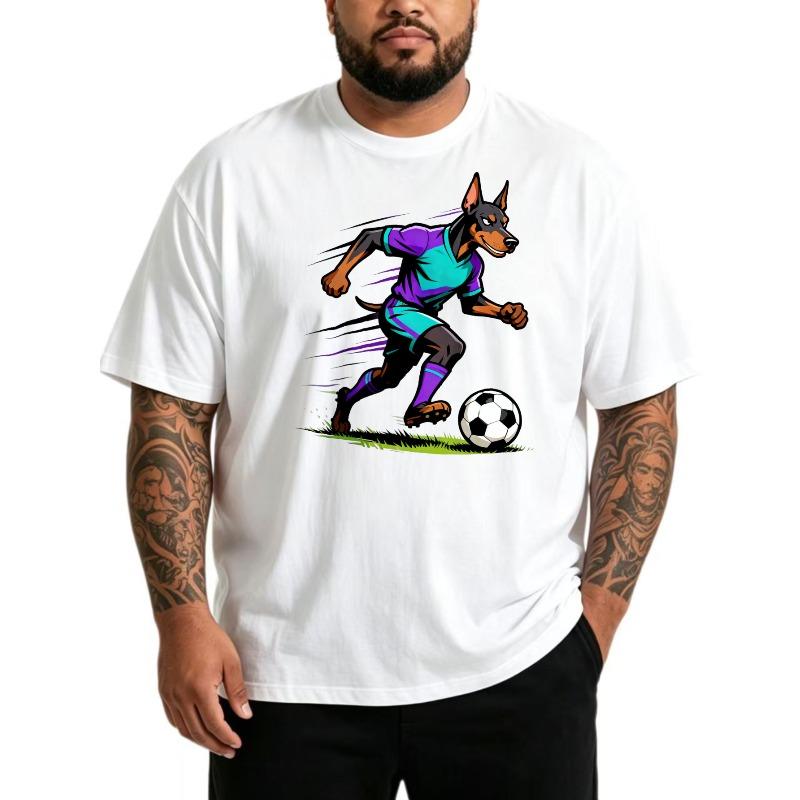 

European sizes Men S T-Shirt Soft Breathable Solid Tee for Daily Wear Dog Playing Soccer Graphic Design Summer Casual Wear Gift for Football Fans 3XL белый