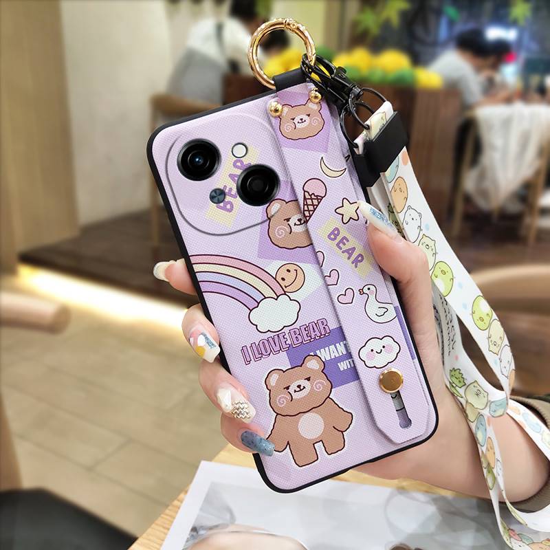 Silicone Ring Phone Case For Tecno POP9 4G/Spark GO 1/KL4 Cute Kickstand Wristband Soft case Waterproof Wrist Strap
