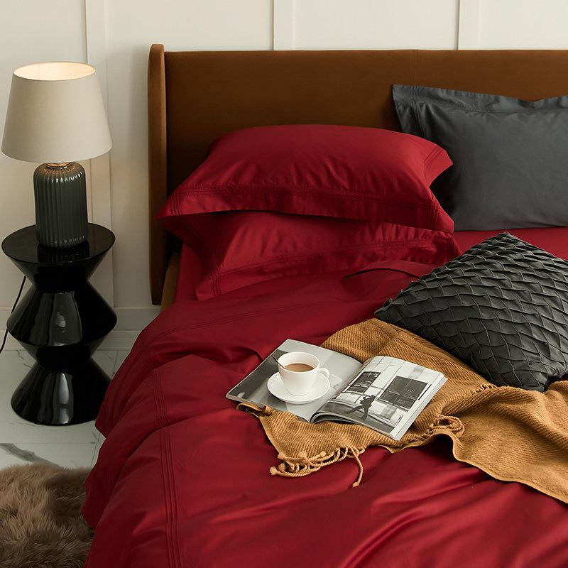 100S Sateen Long-Staple Cotton Wedding Red Duvet Cover Set - Pure Cotton Bedding for Newlyweds