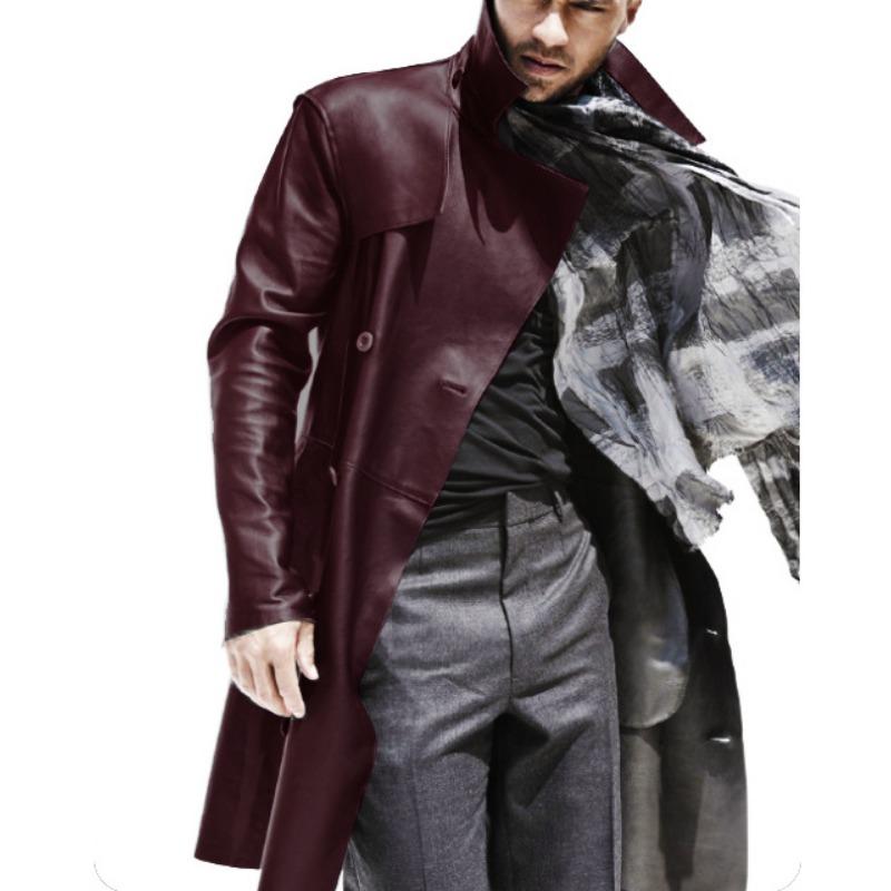 

Новые мужские осенние и зимние кожаные куртки, длинные ветровки, пальто для мужчин L