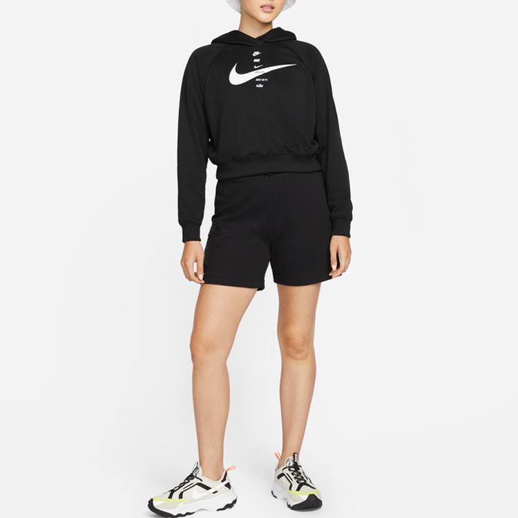 Nike Sportswear Hoodie With Letter Print Pullover Sweatshirt Women Tops Black White DJ1124-010