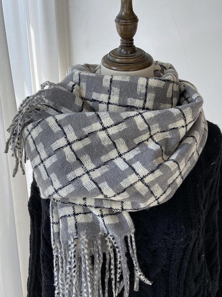 Women Winter Knit Scarf Headscarf Ladies Men Casual Preppy Plaid Tassel Warm Scarve Pashmina Mujer Male Foulard Wrap Shawl New