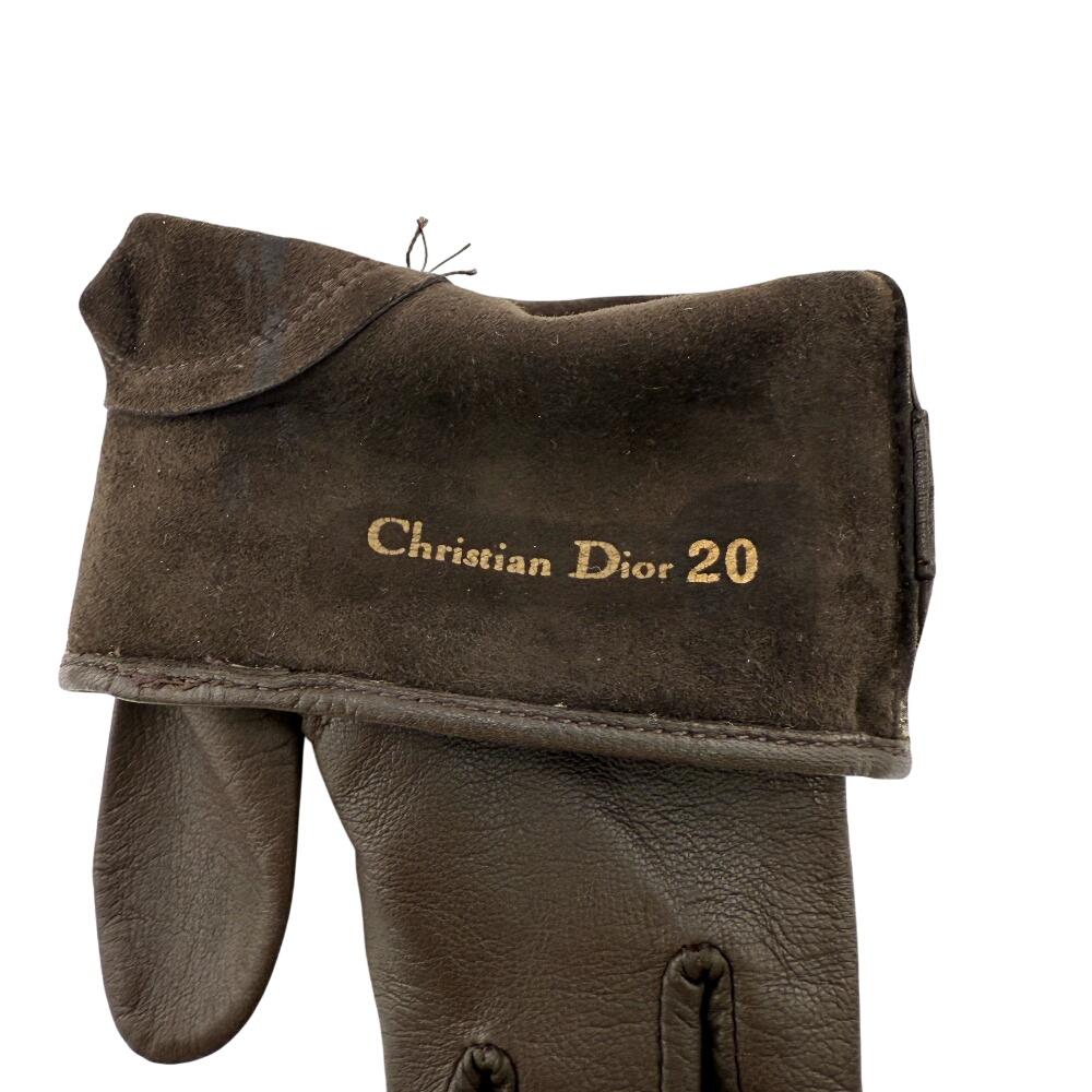 Dior logo leather gloves Brown leather Women Used