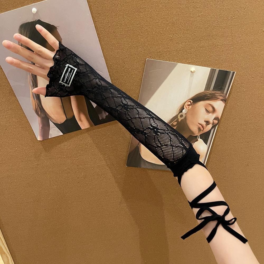 Elastic Sun Protection Sleeves Sweet Fingerless Gloves Lolita Y2K Lace Arm Sleeves  JK