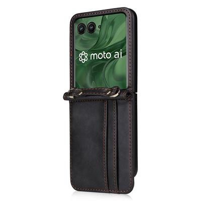 Pro pouzdro Motorola Razr 50 Ultra 5G/Razr+ 2024 5G s přihrádkami na karty, kožený kryt na telefon se šňůrkou