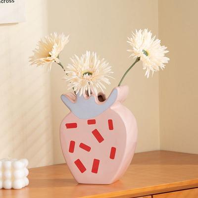 Kreative Cartoon Erdbeer Keramik Vase Ornament Raum Blumenarrangement Behälter Esstisch Erdbeer Vase Heimdekoration