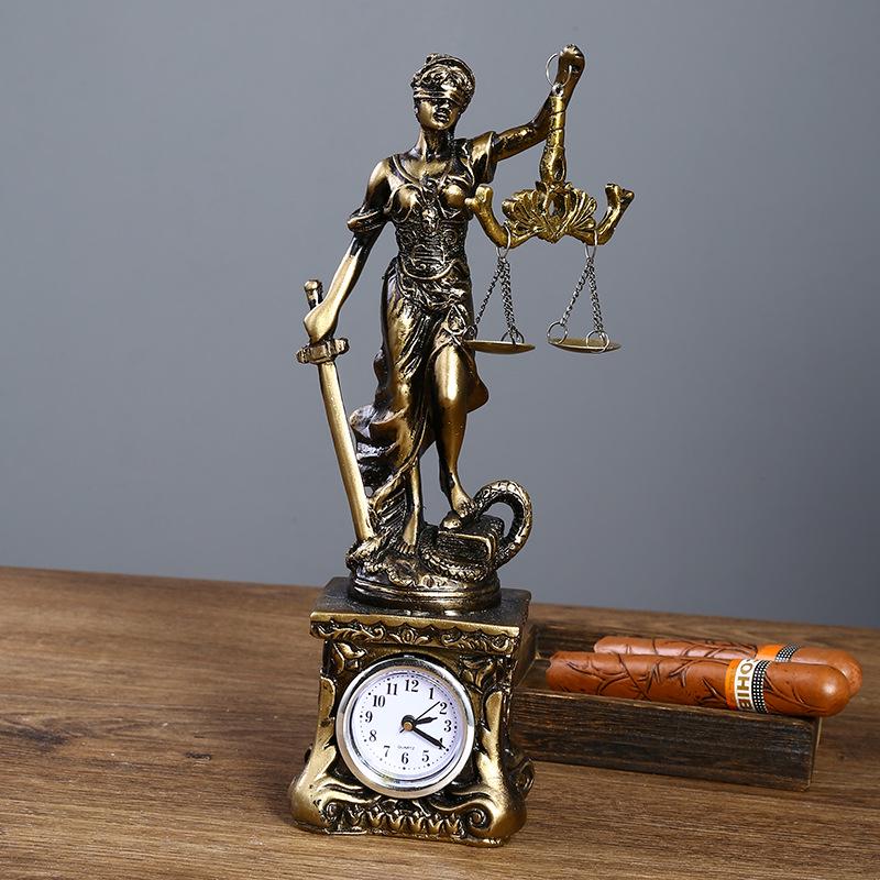 Bronze Goddess Themis Sculpture: Justice Law Scales Ornament for Lawyer's Office