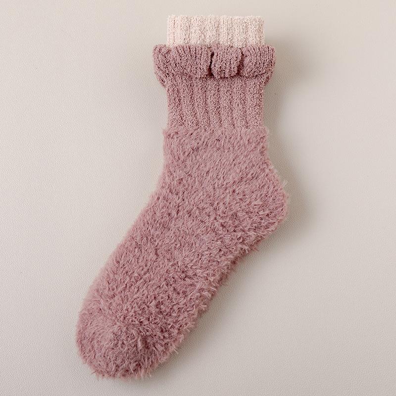 Chaussettes Femme Épaisses Chaudes Flanc Corail Mi-mollet Chaussettes de Sol Chaussettes en Fourrure