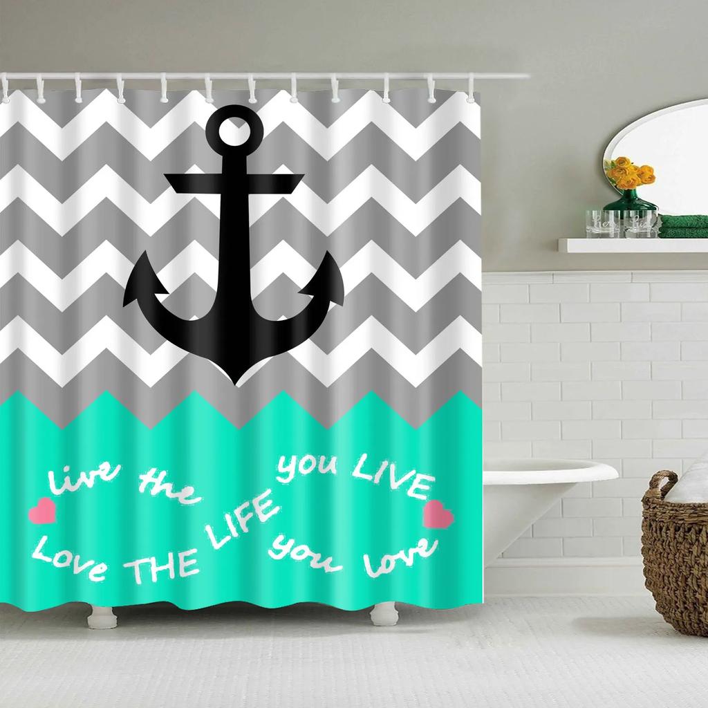 Sea Beach Shell Printed Anchor Octopus Pattern Shower Curtain Bathroom Curtains With Hooks Waterproof Products Bathroom Decor