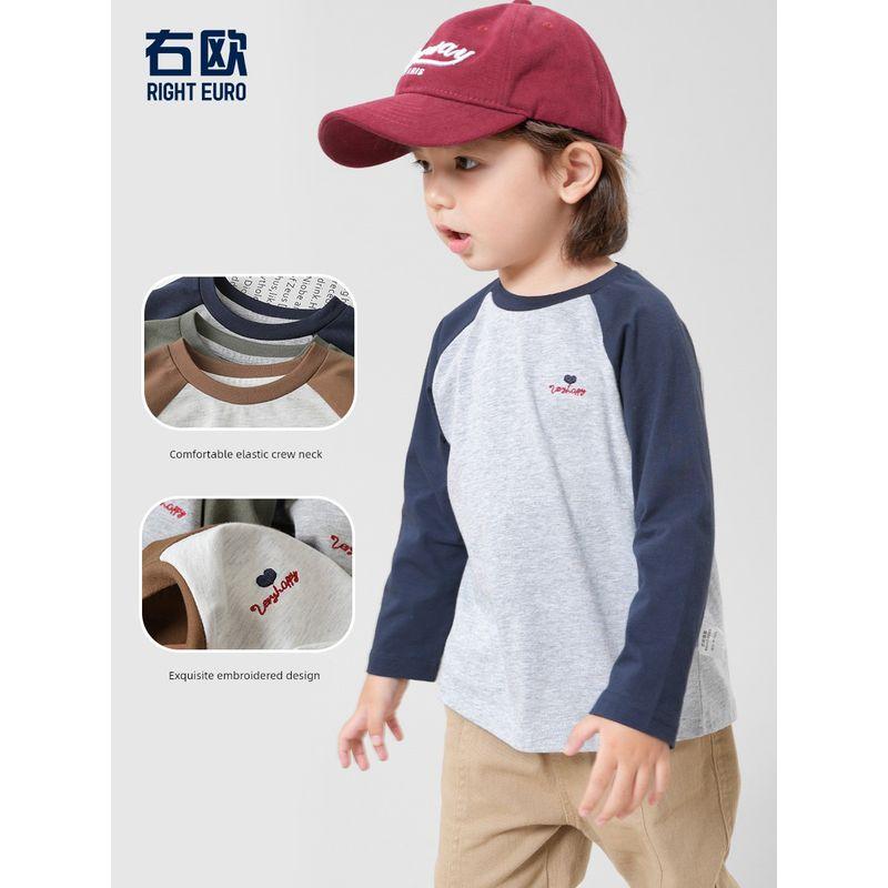 European Boys Pure Cotton Long Sleeves T-shirt Autumn Clothes Spring and Autumn New Arrival Children's Clothing Children's Bottoming Shirt Tops Autumn