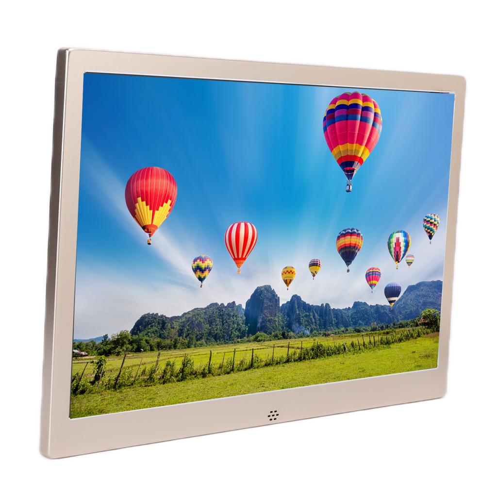 12 Inch Metal Digital Photo Frame HD 1280x800 Electronic Album MP3 MPEG4 Picture 100‑240VSilver US