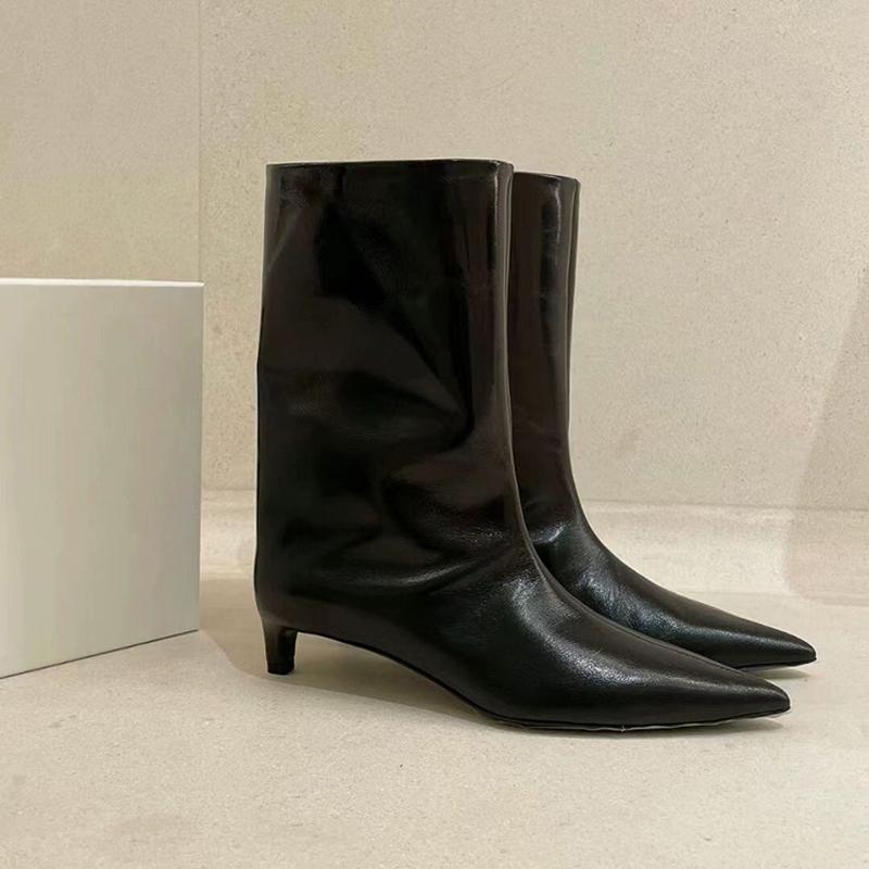 Pointed Toe Mid-Tube Boots Women's Fashion Autumn New Wide Cylinder Slip-proof Wear-resistant Stiletto Shoes