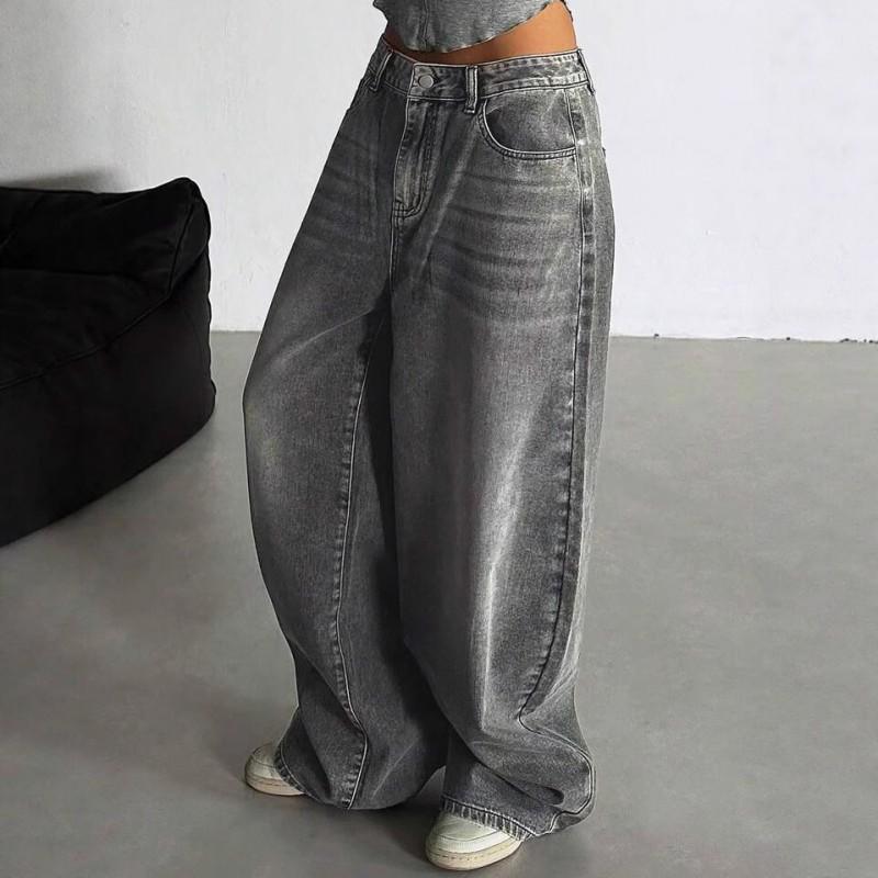 Womens High-Waisted Wide-Leg Straight Jeans Loose Fit Casual Denim Pants Streetwear Style 2025