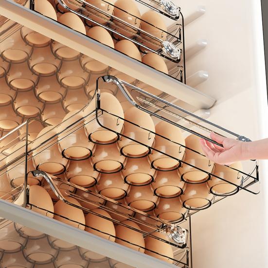 Egg Storage Box Transparent Space Saving Egg Container with Individual Slots Smooth Sliding Drawer Egg Holder for Kitchen Refrigerator