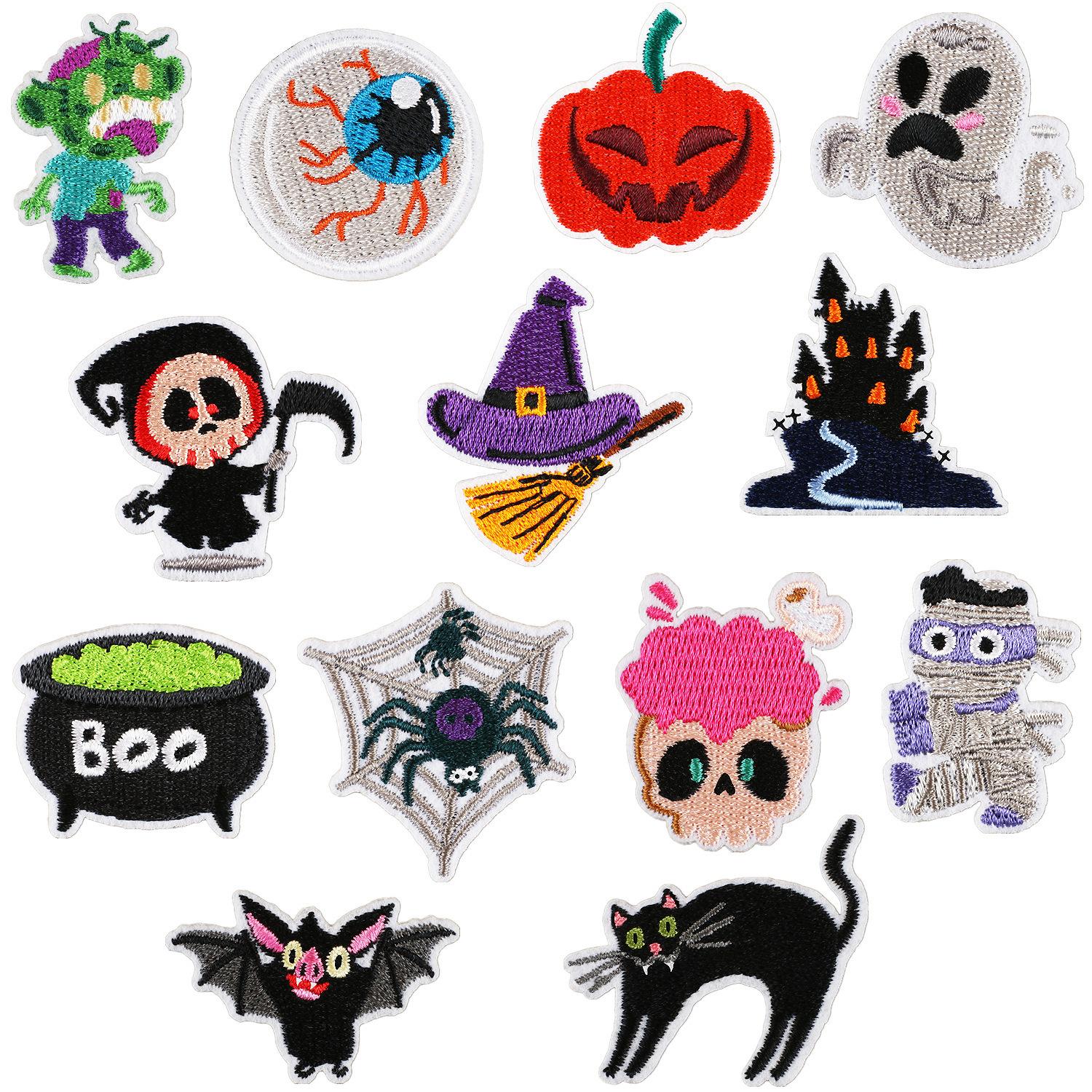 

Ghost Embroidery Cloth Sticker Horror Skull Patch Sticker Bag Decoration Santa Embroidery Sticker Pumpkin Thanksgiving Set of 13 pieces set e
