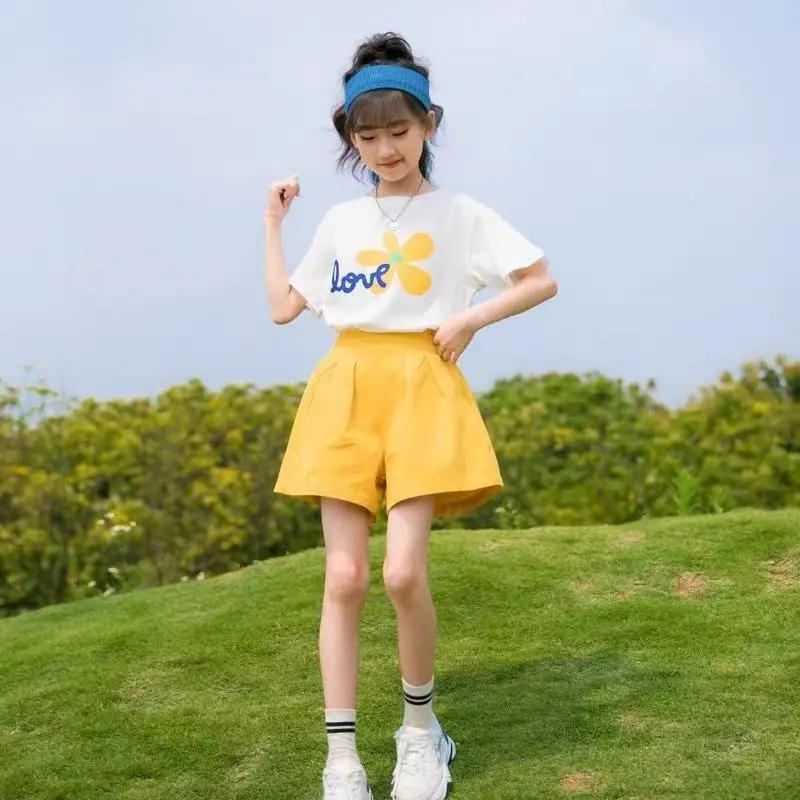 Summer Girls' Set, Children's Short Sleeved Shorts, Mid Size Children's Sports Two-piece Set, Girls' Fashion