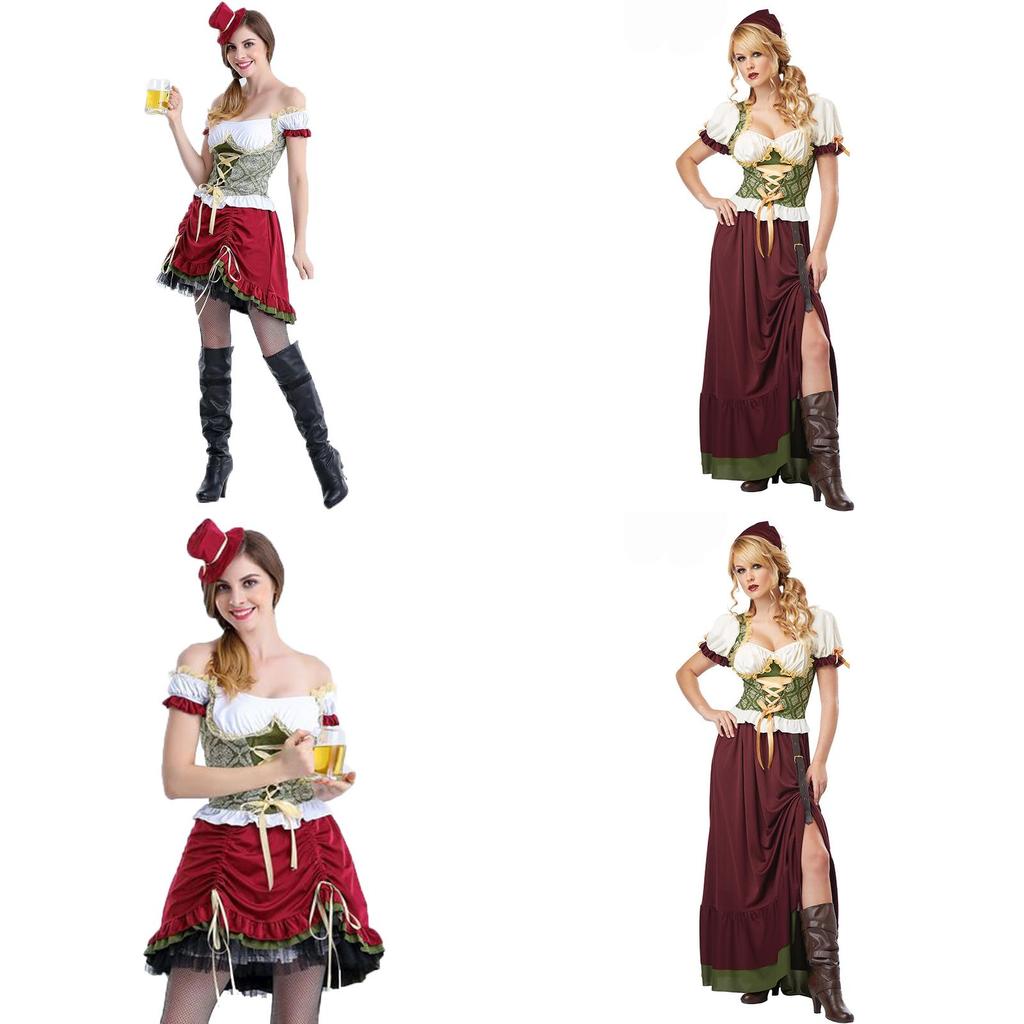 Deutsches Bayerisches Bierdirndl für Damen mit elastischer Taille und Spitzendetails