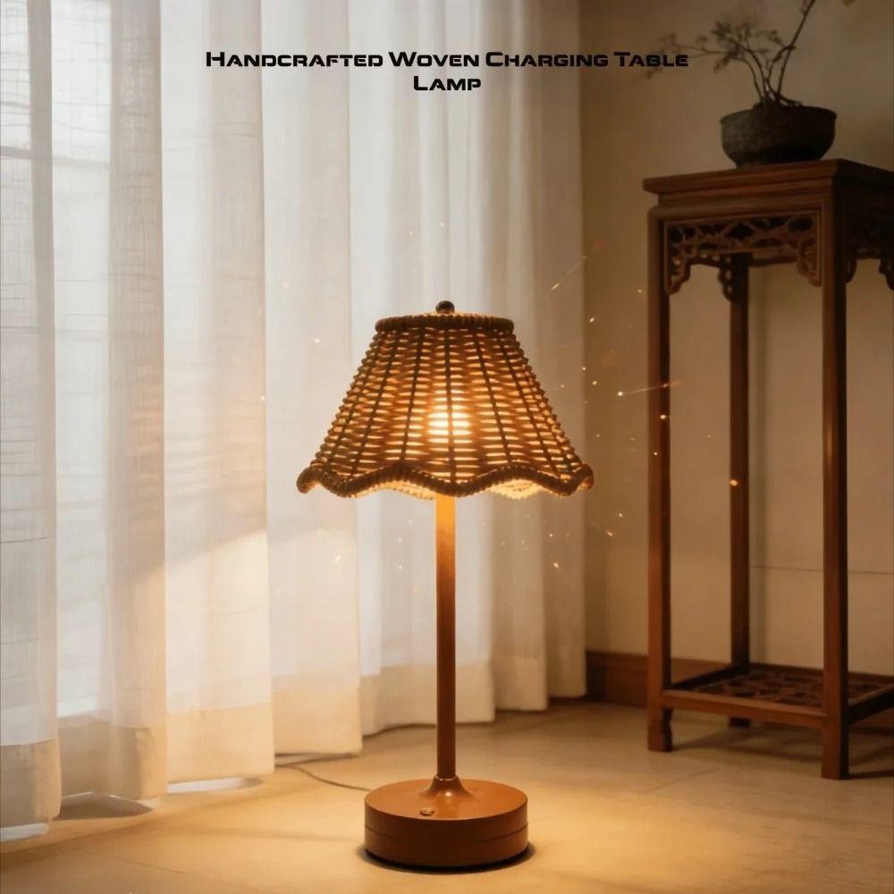 Touch Sensor Rattan Desk Lamp Adjustable Brightness LED Night Light Bedside Light