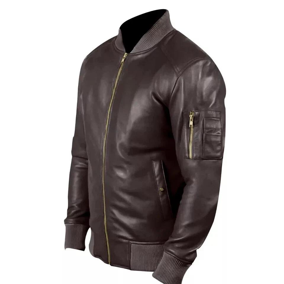 Genuine Men's Jacket Brown Leather Handmade Lambskin Stylish Soft Motorcycle