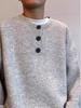 Men's Winter 2025 Henley Collar Slub Yarn Knit Pullover Sweater - Loose Fit with Soft Arctic Fleece