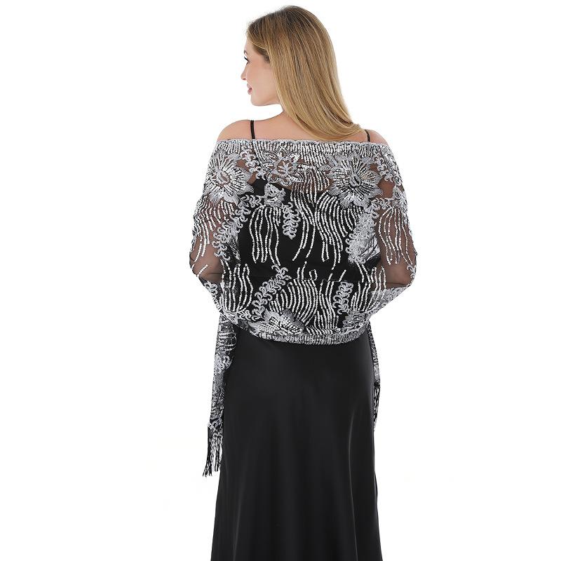 

60*190 см женские блестящие шали 1920-х годов с бахромой вечерний шарф для платьев формальная вечеринка Harlem Night 60*190cm чёрный/серебряный